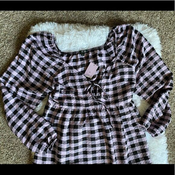 Wild Fable Black & Purple Checkered Dress Size Medium NEW With Tags - Picture 2 of 10